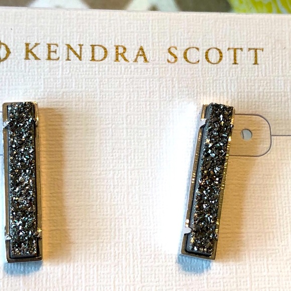 NWT Kendra Scott Levi RARE & Retired Platinum Drusy Earrings Silver Hard To Find - Picture 10 of 13